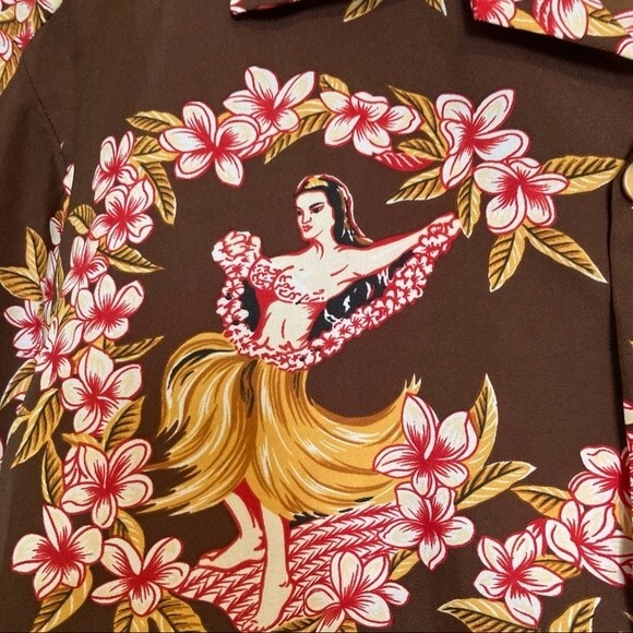 SUNDEK Sexy Hula Girls Surfing Shirt Brown Red Gold Mens Medium - Picture 10 of 14